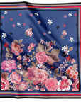 Pink Floral with Blue Background Silk Scarf