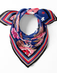 Pink Floral with Blue Background Silk Scarf