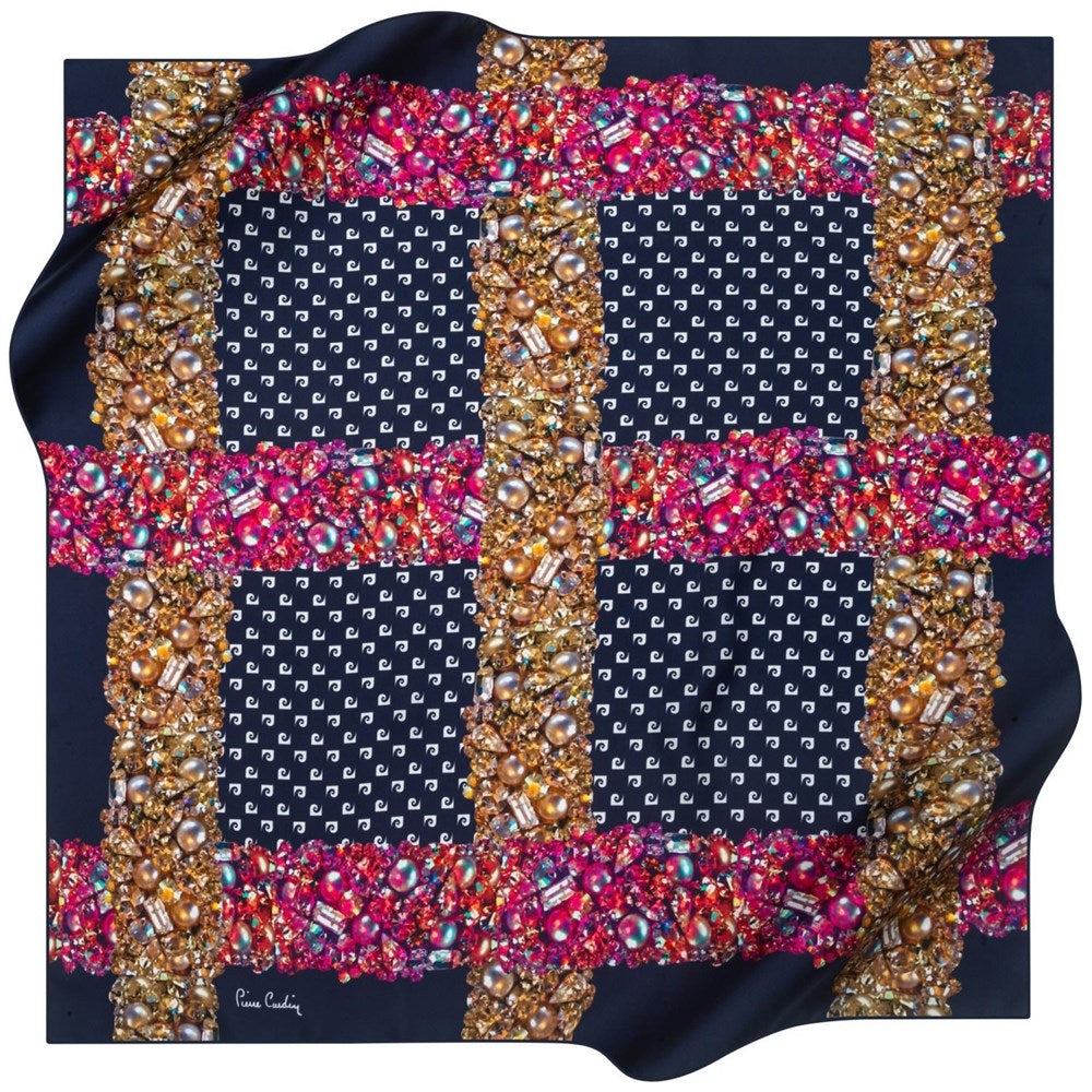 Jewels on Navy Silk Scarf